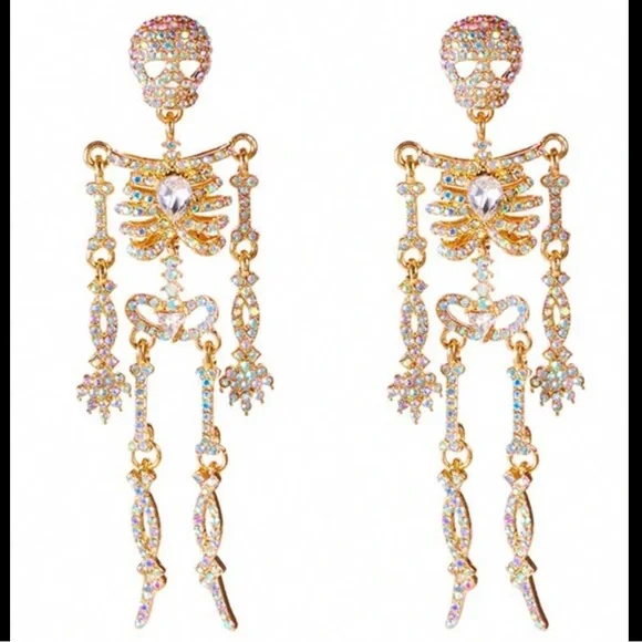 Cubic Zirconia Skeleton Dangle Earrings - Picture 5 of 5